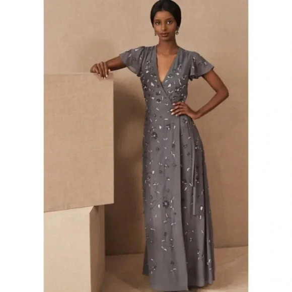 New Anthropologie BHLDN Plymouth Wrap Dress Maxi Beaded Wedding MOB Cocktail - Picture 1 of 10